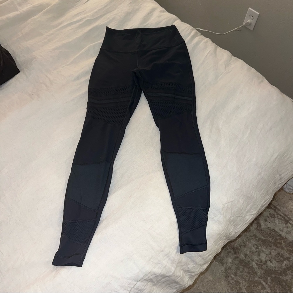 Lululemon mesh dark grey leggings. Chic Black Mesh Panel Leggings